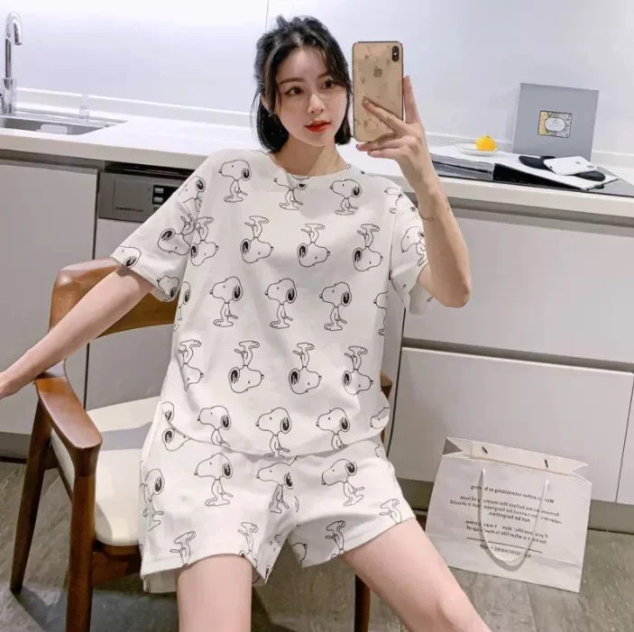 Women Pajamas Set Women Pajama Suit Women Pajamas Set Panda Cartoon Printed Short Sleeve T Shirt+Shorts 2 Pieces Woman Soft Casual Sleepwear Homewear Pijimas