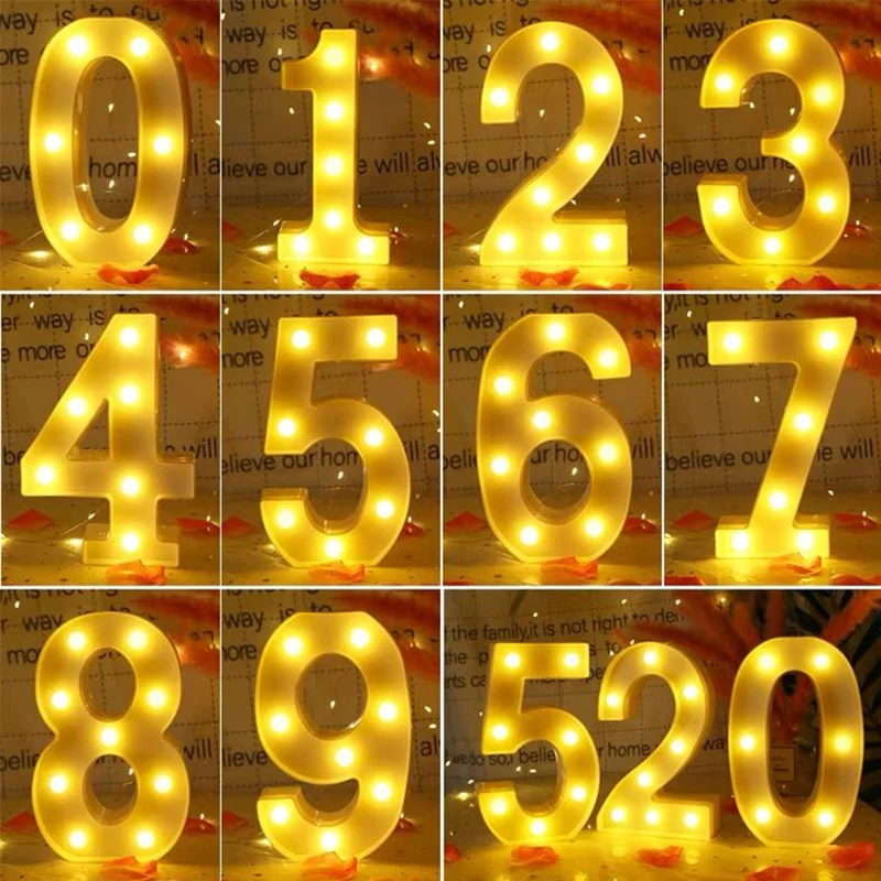 Decorative Led Light Up Number Letters, Plastic Marquee Number Lights Sign  Party Wedding Decor Battery Operated Number, 1 