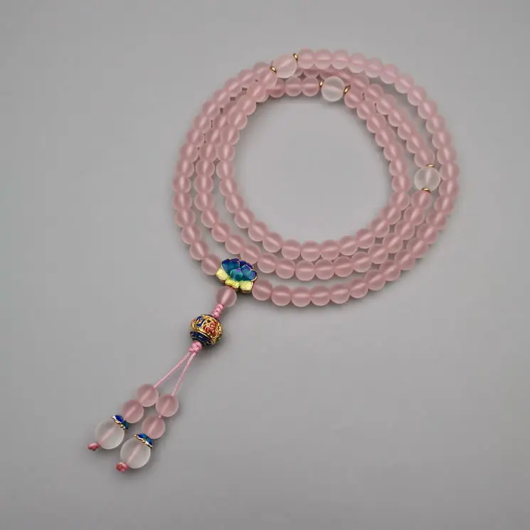 Quality Pendant Handmade Ancient Method Pink Colored Glaze 108Beads Rosary Bracelet Jewelry Neckwear Neat Accessories Bangle