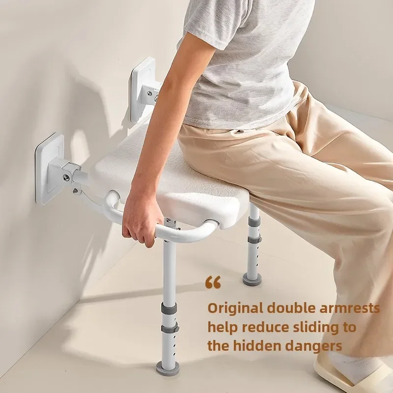 Elderly and Pregnant Women's Bathroom Chair Shower Stool, Foldable Double Armrest Toilet Seat Disabled, Non Slip Commode Stools 3