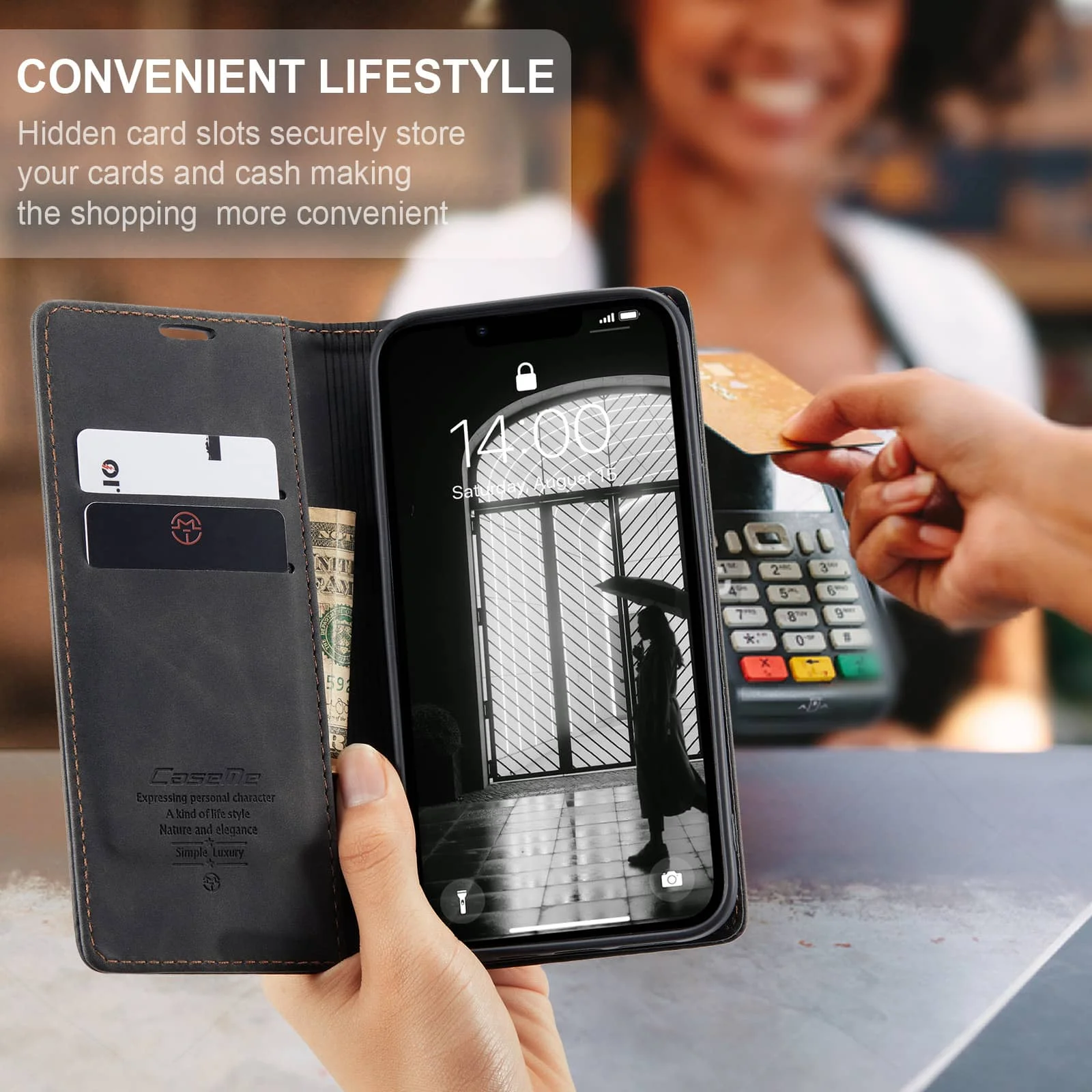 Leather Flip Wallet Case with Card Holder & Kickstand – Magnetic Folio Cover, Shockproof & Durable