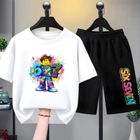 Ensemble de t-shirts blancs pour enfants, impression numérique, manches courtes + short, été, garçon, fille, tout-petit, 3-12 ans, ensemble décontracté et tendance 2