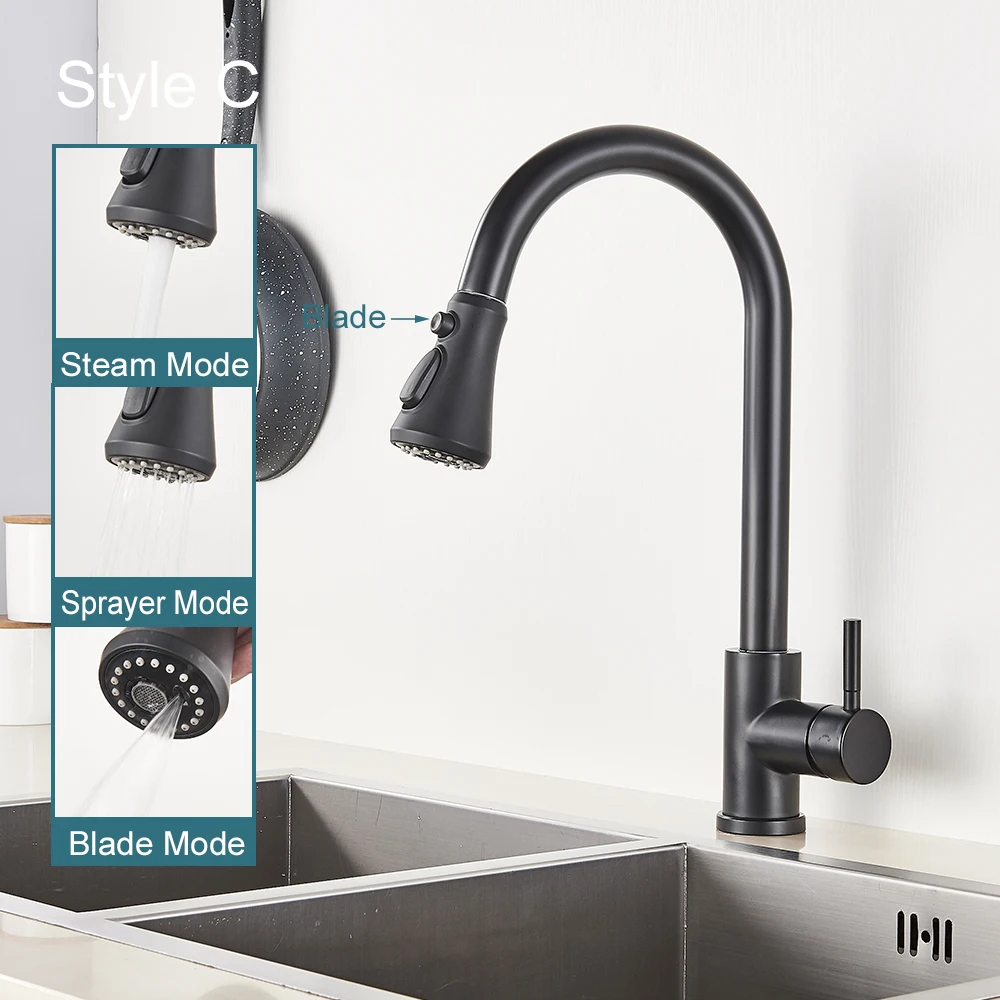 Kitchen Faucets Black Pull Out Kitchen Sink Faucet Deck Mounted Stream Sprayer Kitchen Mixer Tap Bathroom Hot Cold Tap Bathroom Faucet