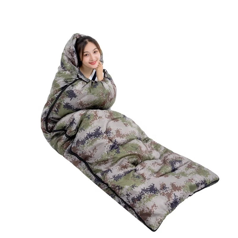 

2400g extra thick warm outdoor camping sleeping bag Adult envelop sleeping bag with hat outdoors