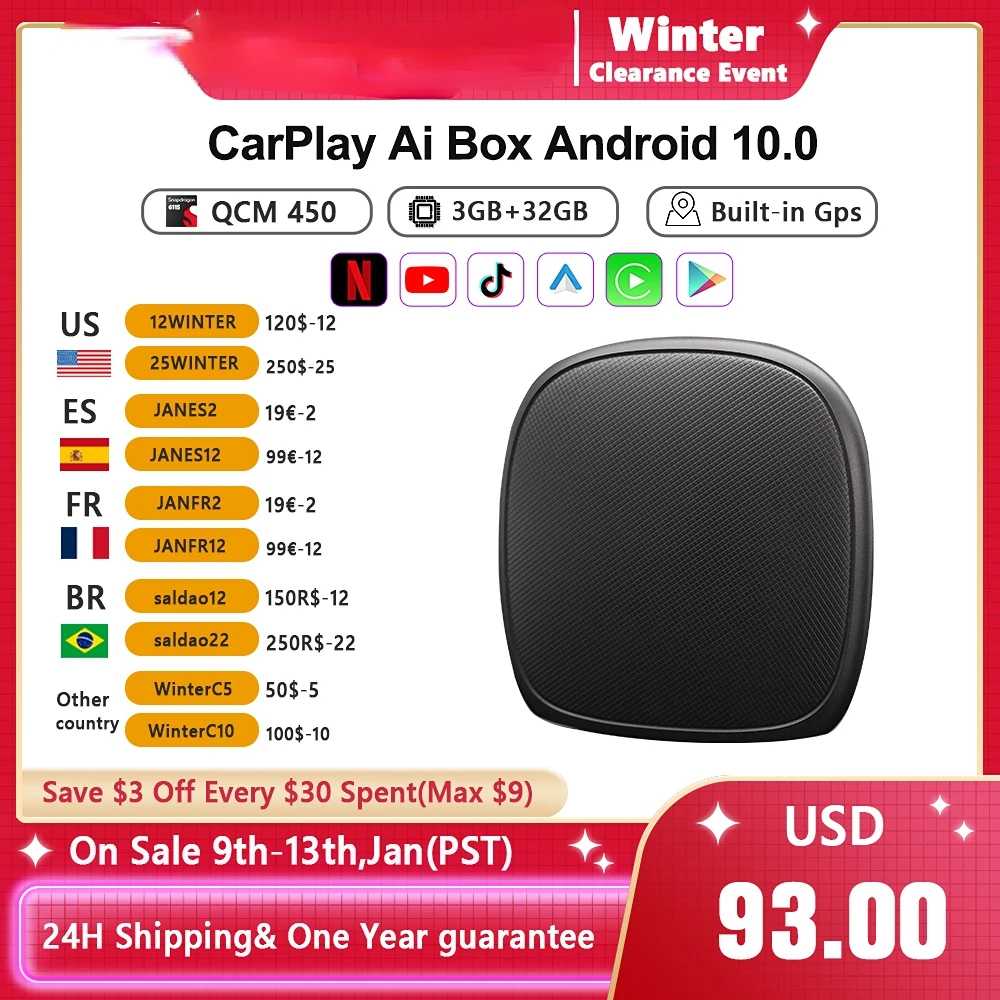 Carplay Ai Box Netflix Iptv Spotify Wireless Android Auto 10 System Car
