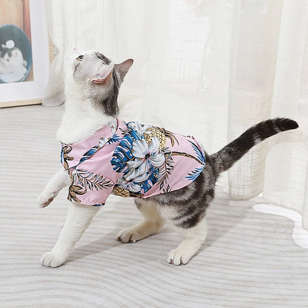 Pet Dog Shirt Hawaiian Aloha T-Shirt Summer Clothing Casual Flower Pineapple for Small to Medium Puppies Cat Costume