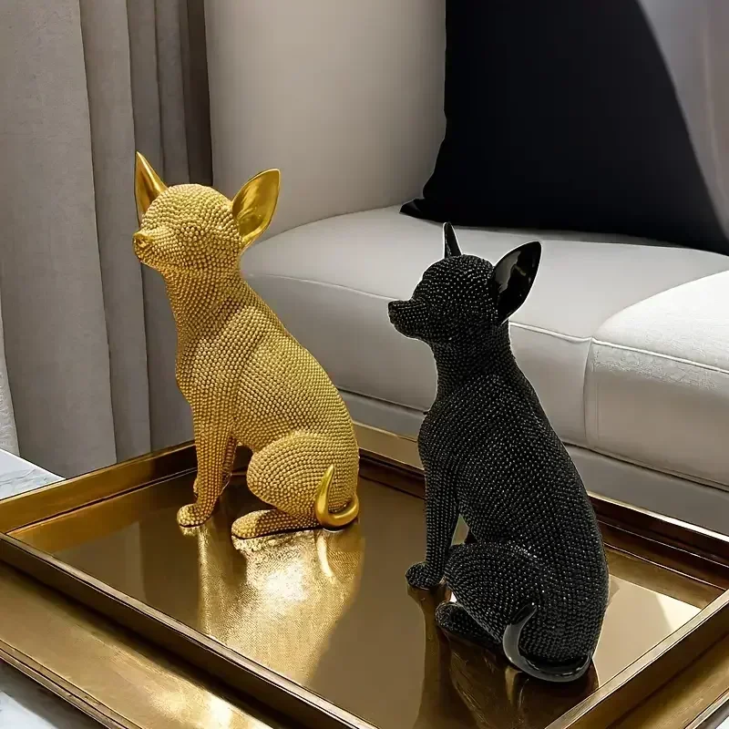 CIIEEO Bunte Chihuahua Statue Kunstharz - Abstrakte Hundeskulptur Für Home Deco