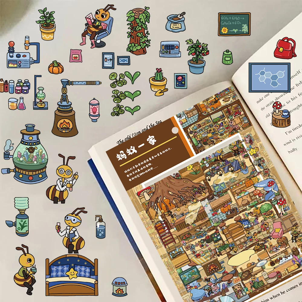 4PCS 개미 가족 조경 스티커 Kawaii 낙서 풍경 스트리트웨어 수하물 재미 있은 커피 오토바이 스케이트 보드 스티커