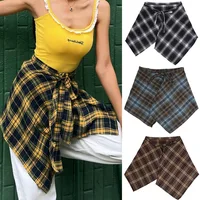 Jupe mi-longue rétro américaine à carreaux pour femme, avec couche intérieure intégrée, jupe courte tendance, style streetwear, décoration pantalon 2
