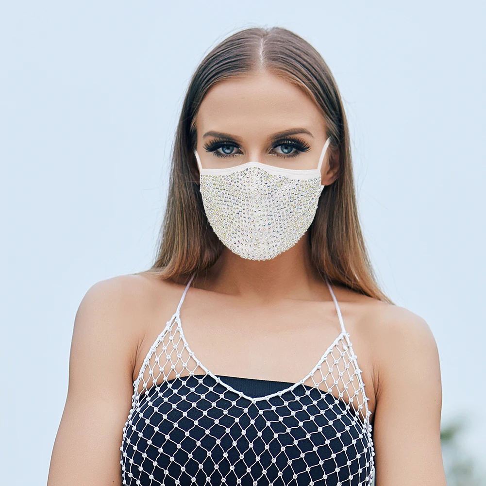 Bling Pailletten Maske Dekoration elastische Maske Schmuck für Frauen Mode Strass Unisex für Halloween Kostüm Cosplay Gesichtsmaske – Detail 8