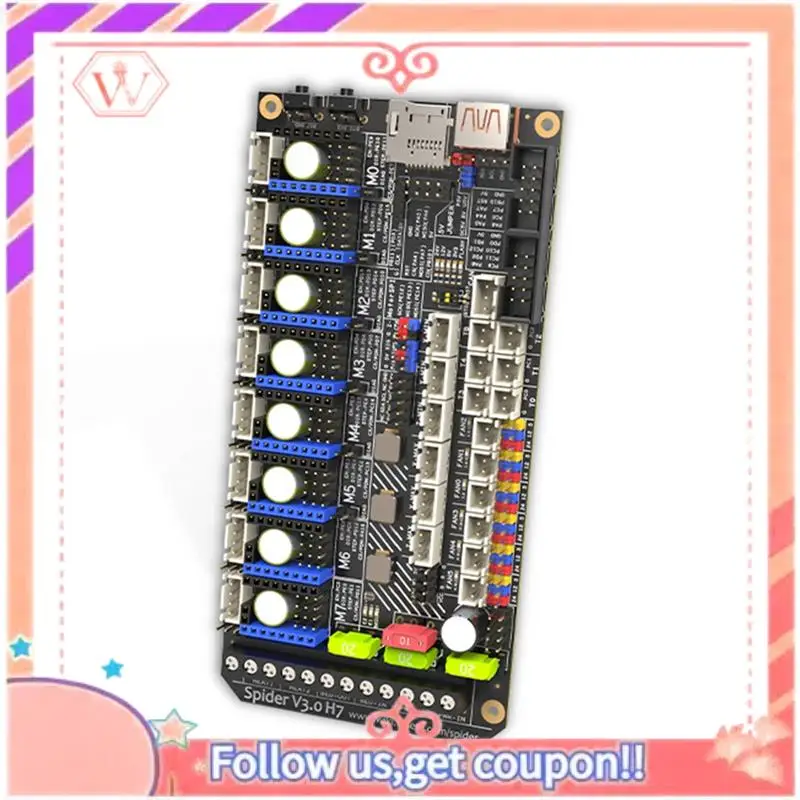 Upgraded Spider V3.0 H7 32 Bit Motherboard Drive 24V/48V Optional Power Supply Board 8 Axis TMC5160T TMC2209 Drive For Voron