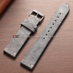 Premium Soft Suede Leather Vintage Watchband with Quick Release - 22mm (Dark Grey)