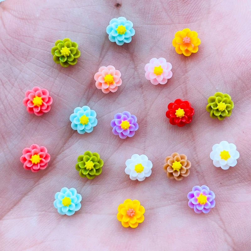 6mm Kawaii Cute Mixed Flowers Flat Back Resin Cabochons Scrapbooking DIY Jewelry Craft Decoration Accessorie J56 100Pcs resin ornaments