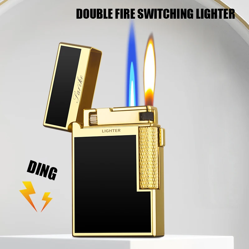 Mini Dual Flame Switch Inflatable Jet Metal Lighter, Sensitive Side Slider Ignition, Crisp Sound Ignition, Luxury Gadget