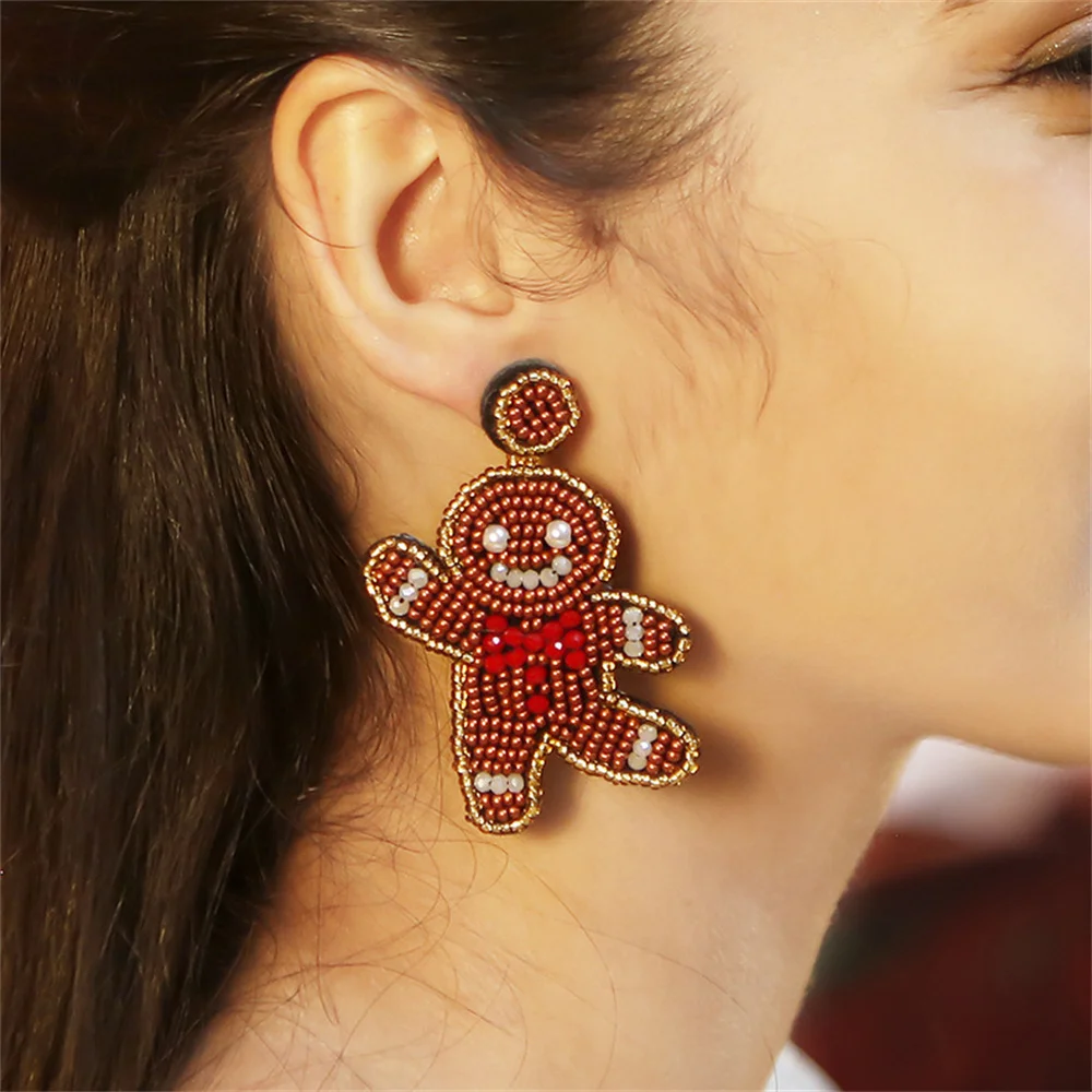 

NCEE 2023 Bohemia Handwoven Bear Earrings Christmas Cartoon Cute Playful Lightweight Niche Rice Bead Earrings Jewelry Gifts