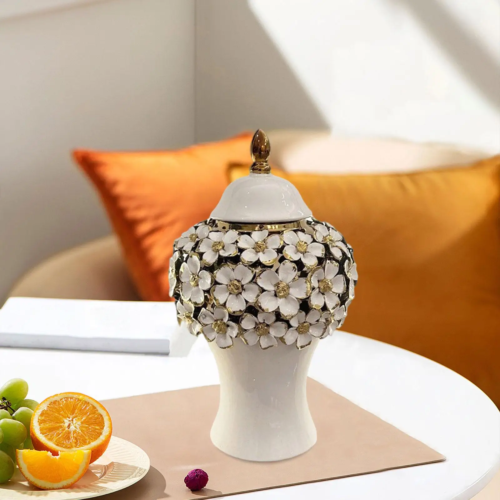 Porcelain Ginger Jar Flower Vase Moisture Proof Ceramic Tea Canister Tin for Wedding Living Room Housewarming Fireplace Entrance