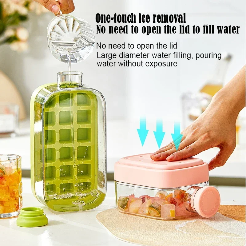 1pc Ice Cube Tray With Lid No Spill Ice Tray No Touch Silicone Ice Cube Tray For Freezer With Straw Cable Tie Mold