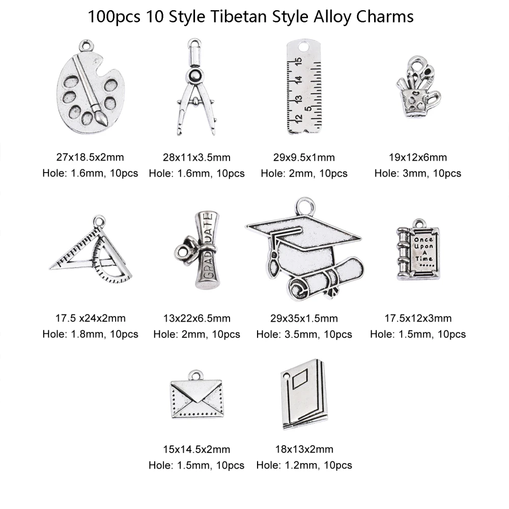 PandaHall 100pcs School Theme Charms Tibetan Graduation Cap Student School Antique Silver Teacher Charms for Jewelry Making