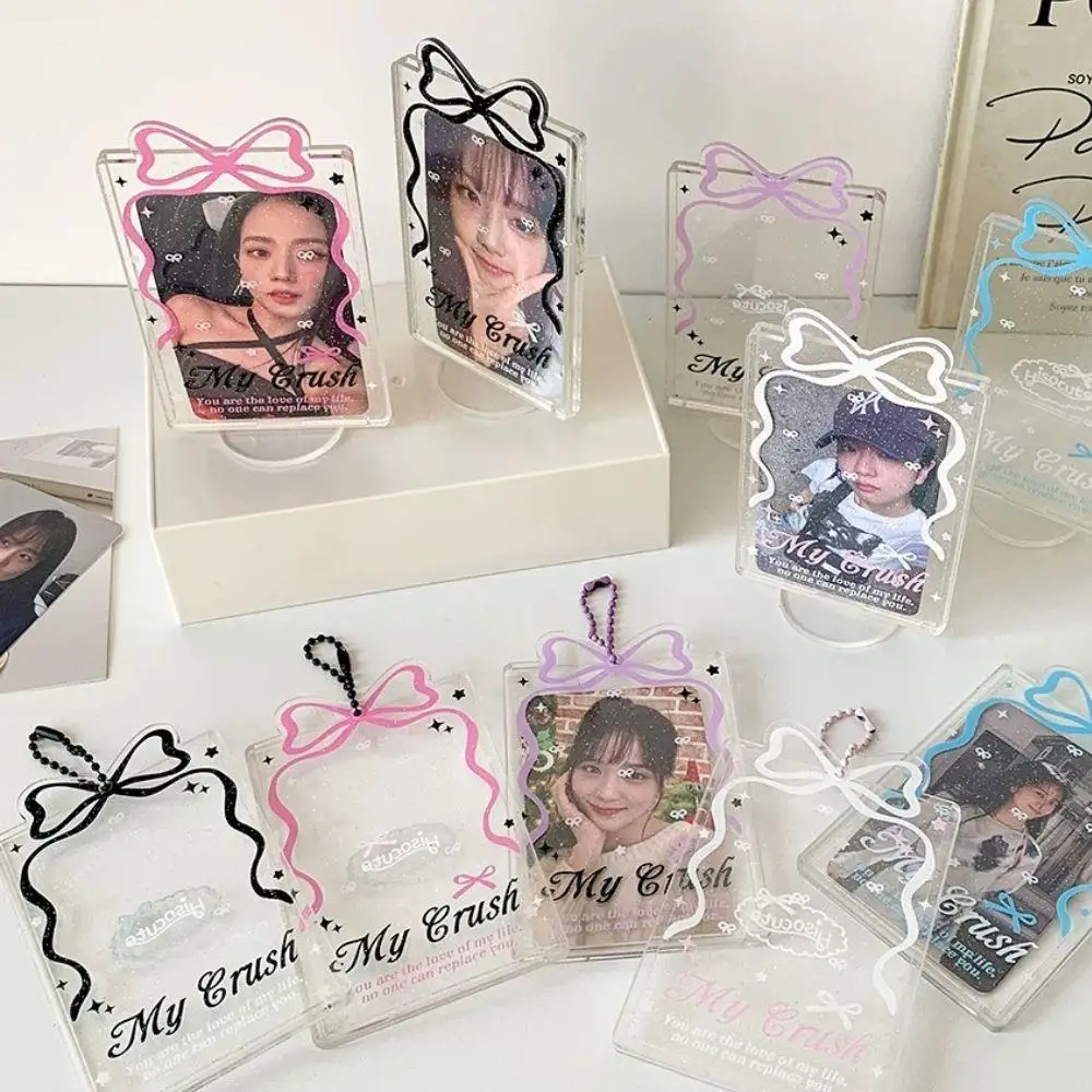 Cartoon Kpop Photocard Holder Bowknot Graffiti Idol Photocard Binder Transparent 3Inch Kpop Photo Storage Case Protection Cover