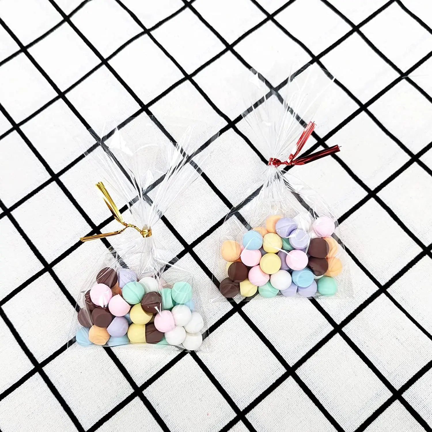 100PCS Cellophane Bags Clear Plastic Cello Bags 4x6 with 4" Twist Ties 5 Mix Colors - 1.4 mils Thick OPP Storage (4'' x 6'')