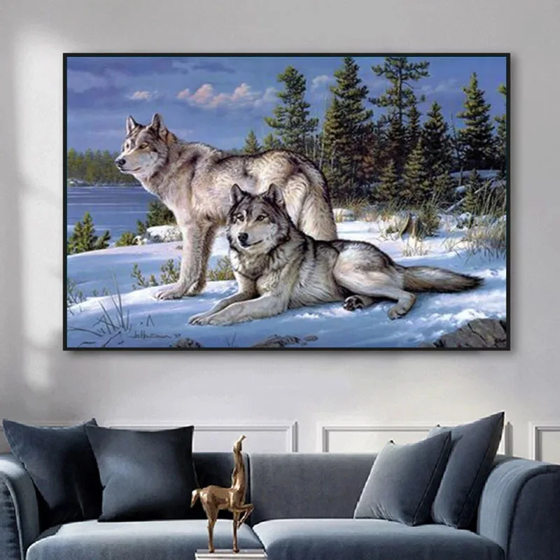 

Modern Animal Art Oil Painting Wolf Dog Canvas Painting Printing Posters and Prints Family Living Room Wall Decoration Painting