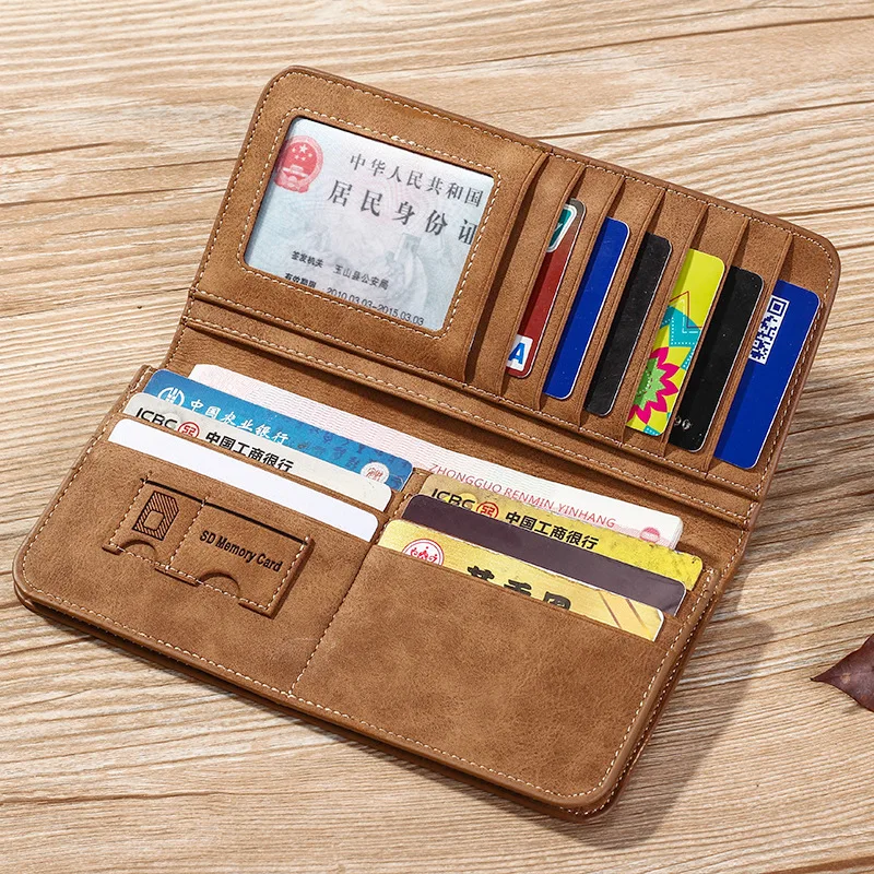 Men Wallet Vintage PU Leather Frosted Long Wallets Coin Pocket ID Card Holder Money Bag