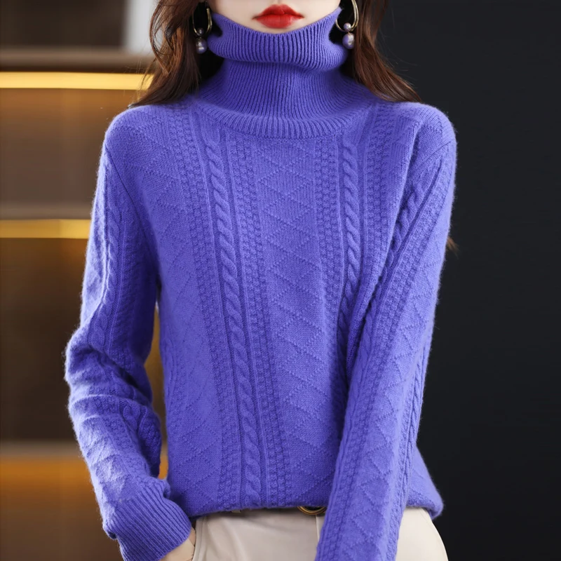 

Высококачественный подлинный кашемировый свитер, толстый свитер с высоким воротником, Женский Зимний новый свободный свитер, рубашка с воротником-ворсом для женщин