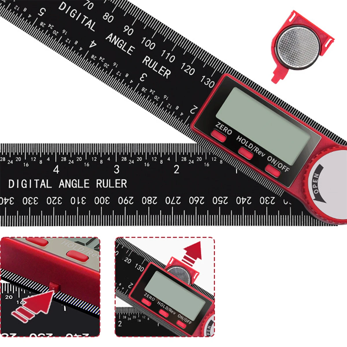 2-in-1 Digital Angle Ruler Large Screen Display Steel 0-360°(200mm) Protractor Precision Adjustable Angle Measurement Tools 1Pc 4