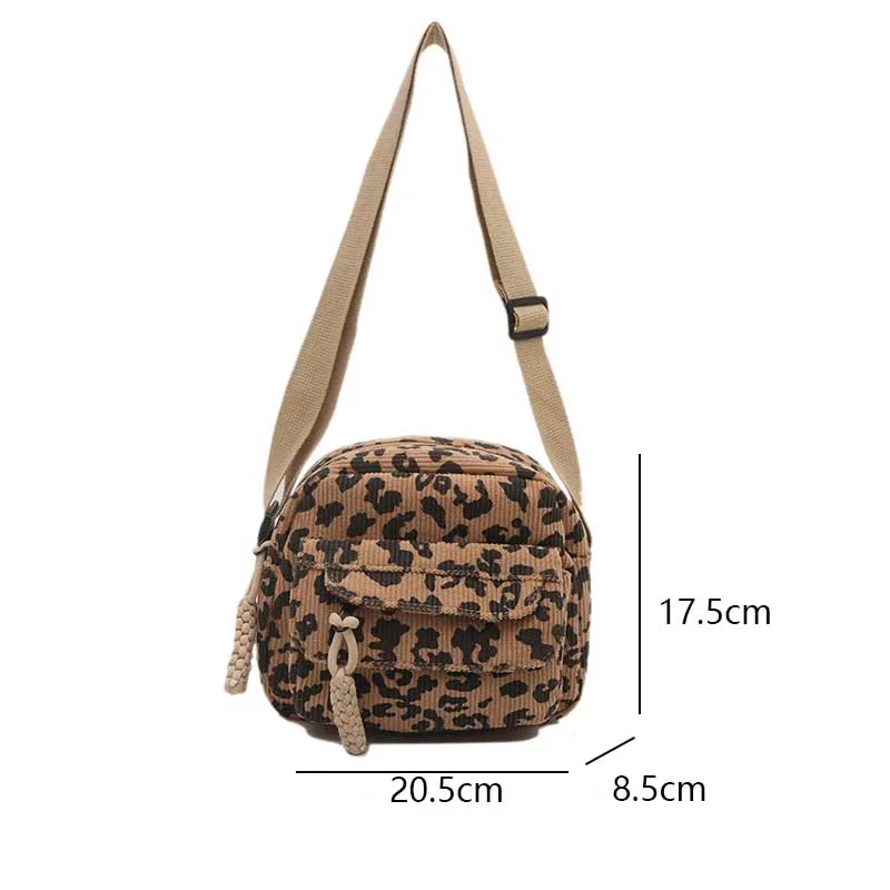 New Leopard Pattern Crossbody Bags Corduroy Multi-pockets Shoulder Bag Adjustable Shoulder Strap Casual Waist Bags Daily Use