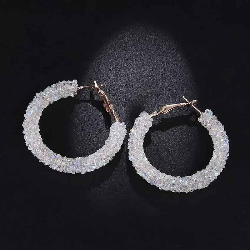 Fashion Charm Crystal Hoop Earrings Geometric Round Shiny Rhinestone Big Earring Jewelry Accessories For Women Creative Gifts