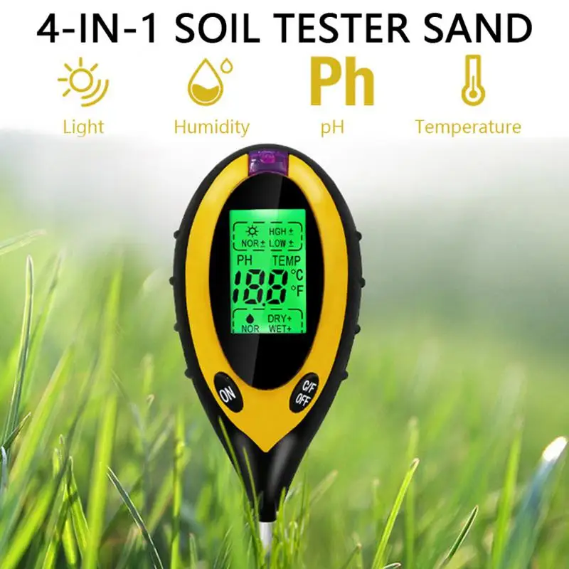 

4 In 1 Digital soil tester Soil PH Monitor Temperature Moisture meter soil detector Sunlight Tester for Gardening Plants Farming