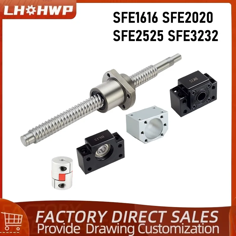 บอลสกรูความแม่นยำสูงขนาดใหญ่ SFE1616 2020 2525 3232 อะไหล่บอลสกรู BKBF/EKEF/FKFF และข้อต่อ BSG1616 2020 Plum 1