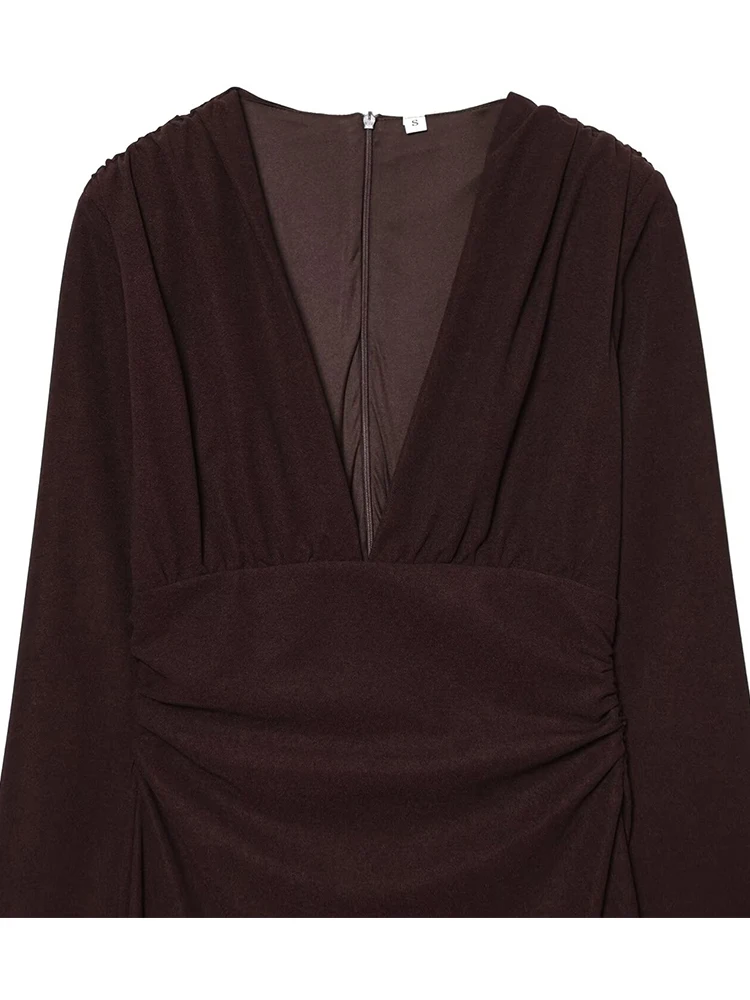 2025 New Women Fashion Dress Elegant Long Dresses V neck Ruched Chic Bodycon Dresses For Women Long Sleeve Evening Party Dress ﻿