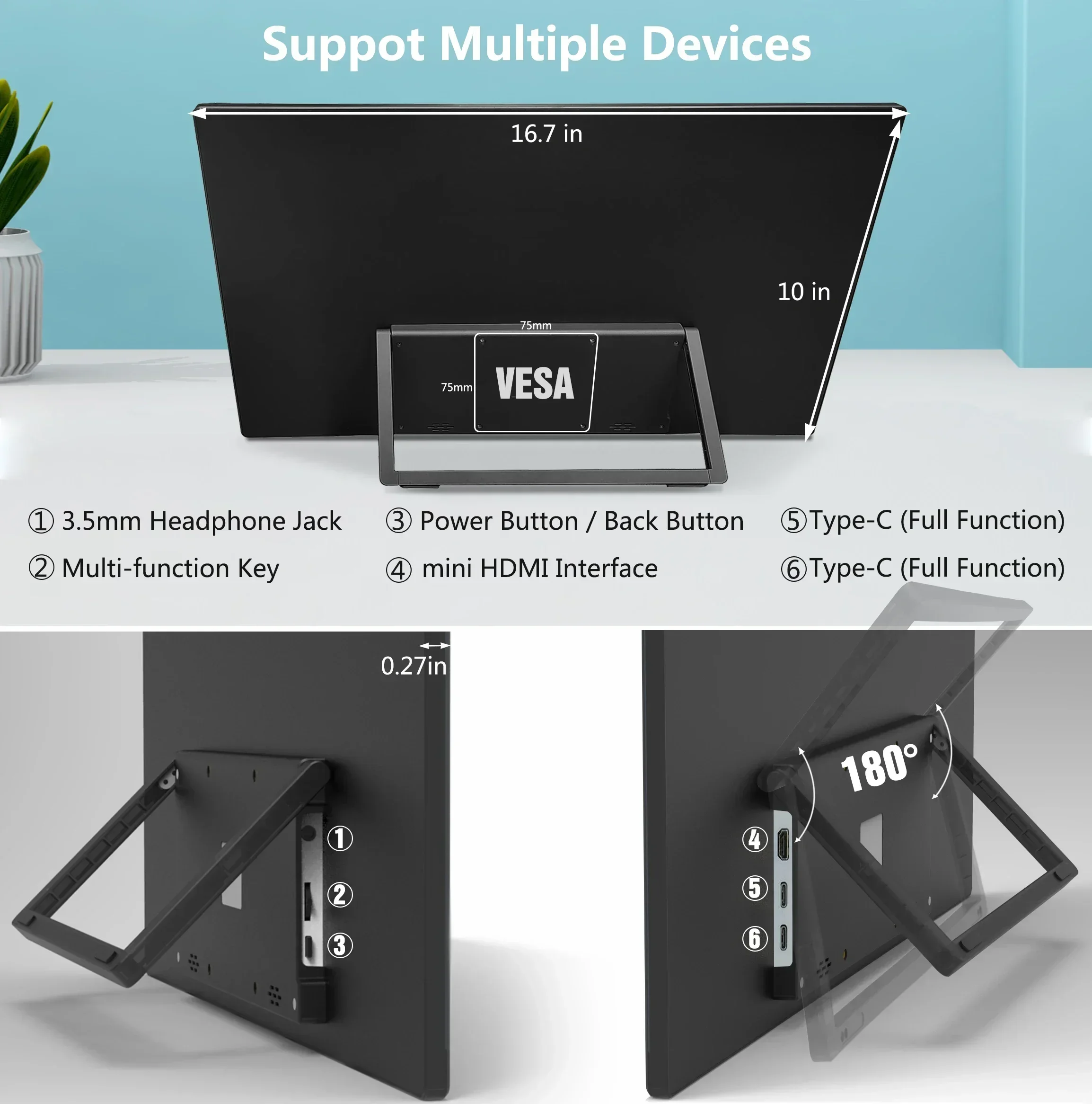 ġ ũ ޴  100% sRGB HDR ÷, VESA  ĵ , Ʈ PS5 ġ 180   , 18.5 ġ, 120Hz, 1080P