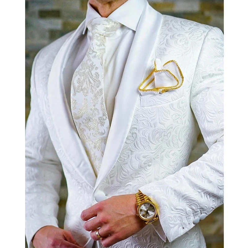 

Formal Black 2 Piece Men Slim Fit Jacquard Suits Shawl Lapel Groom Wedding Tuxedo for Prom Party Male Fashion Costume 2023