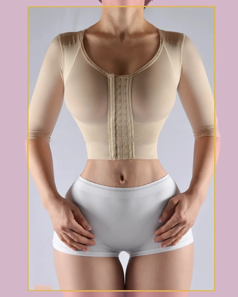 Strapless Top With Middle Sleeve Breasted Hood Split Body Shapewear For Women 2 Colors