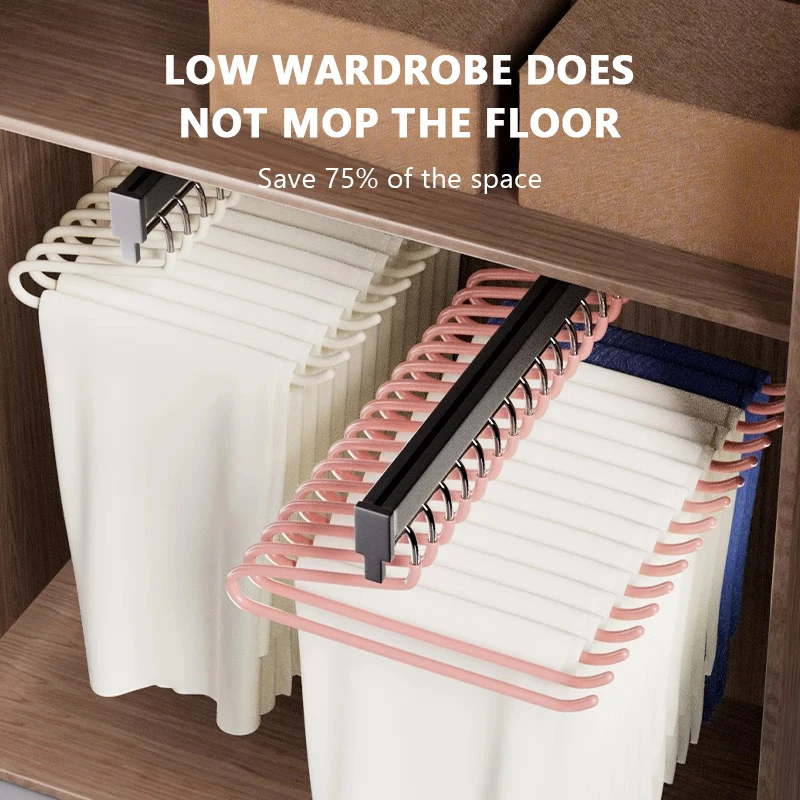 10개 구스 타입 딥 메탈 바지 걸이 옷장 기숙사 텔레스코픽 Z 타입 여성용 옷걸이 다층 수납 바지 걸이