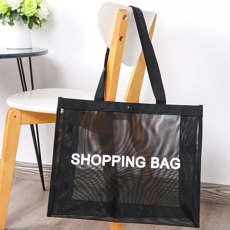 Transparente Netz-Einkaufstasche, große Kapazität, Schultertasche für Einkaufstaschen, atmungsaktive Aufbewahrungstasche für Strand, Reisen, Toilettenartikel – Detail 8