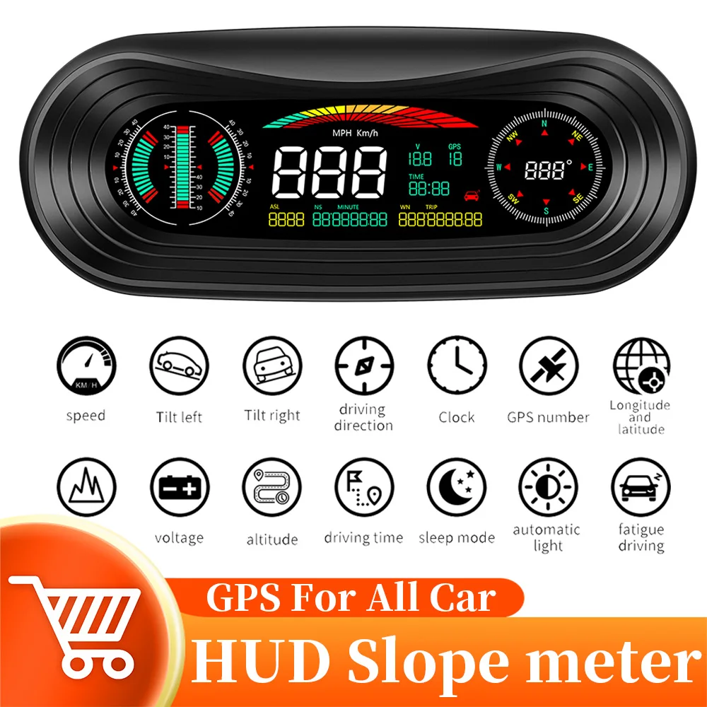 

HUD Head Up Display P18 Car GPS Slope Meter 4x4 Inclinometer off-Road Digital Speed Alarm Remind Car Smart System For All Car