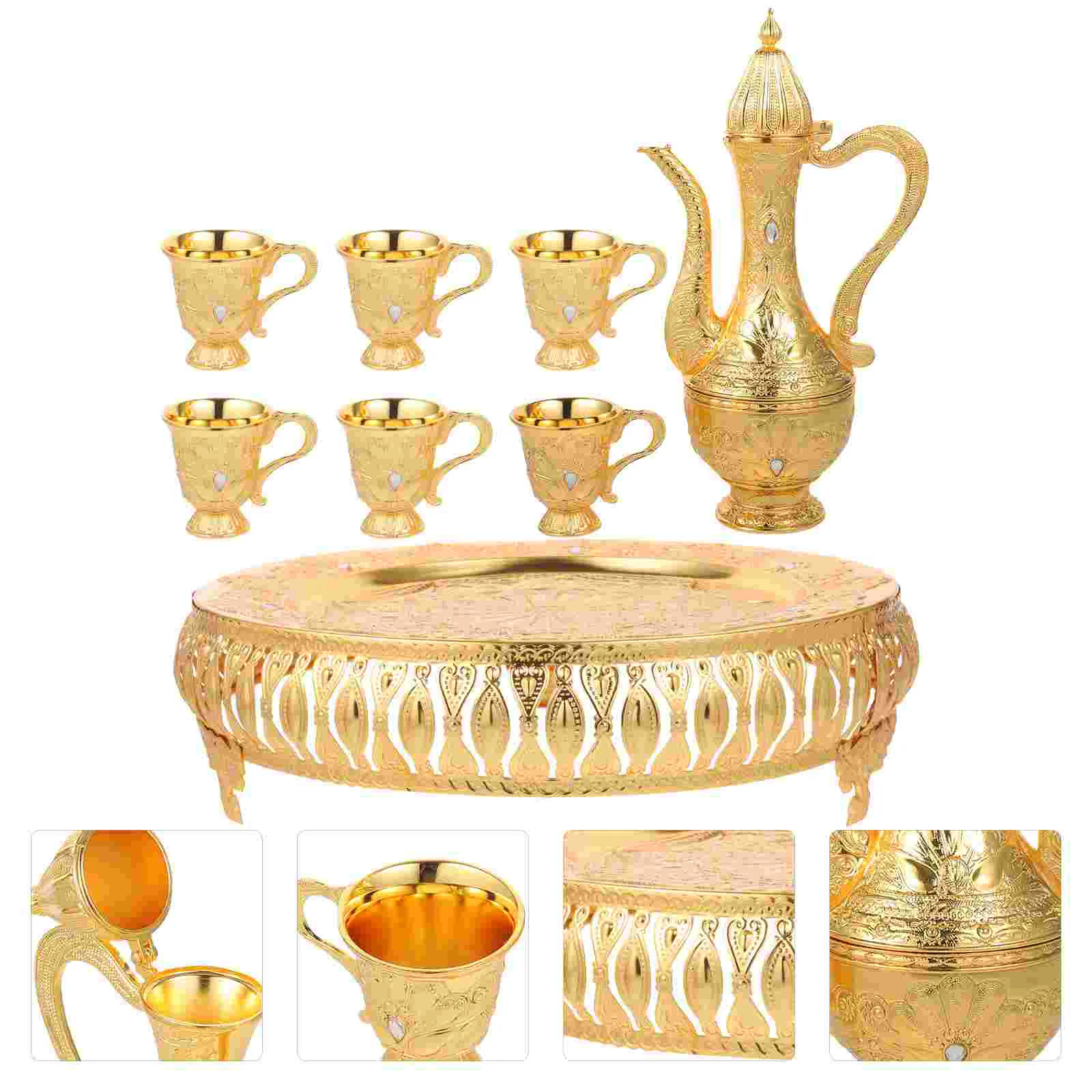 

Turkish coffee mug and teapot set includes teapot tea tray with metal cups Metal Wine Drinking Cup Set Wine Pot Kit