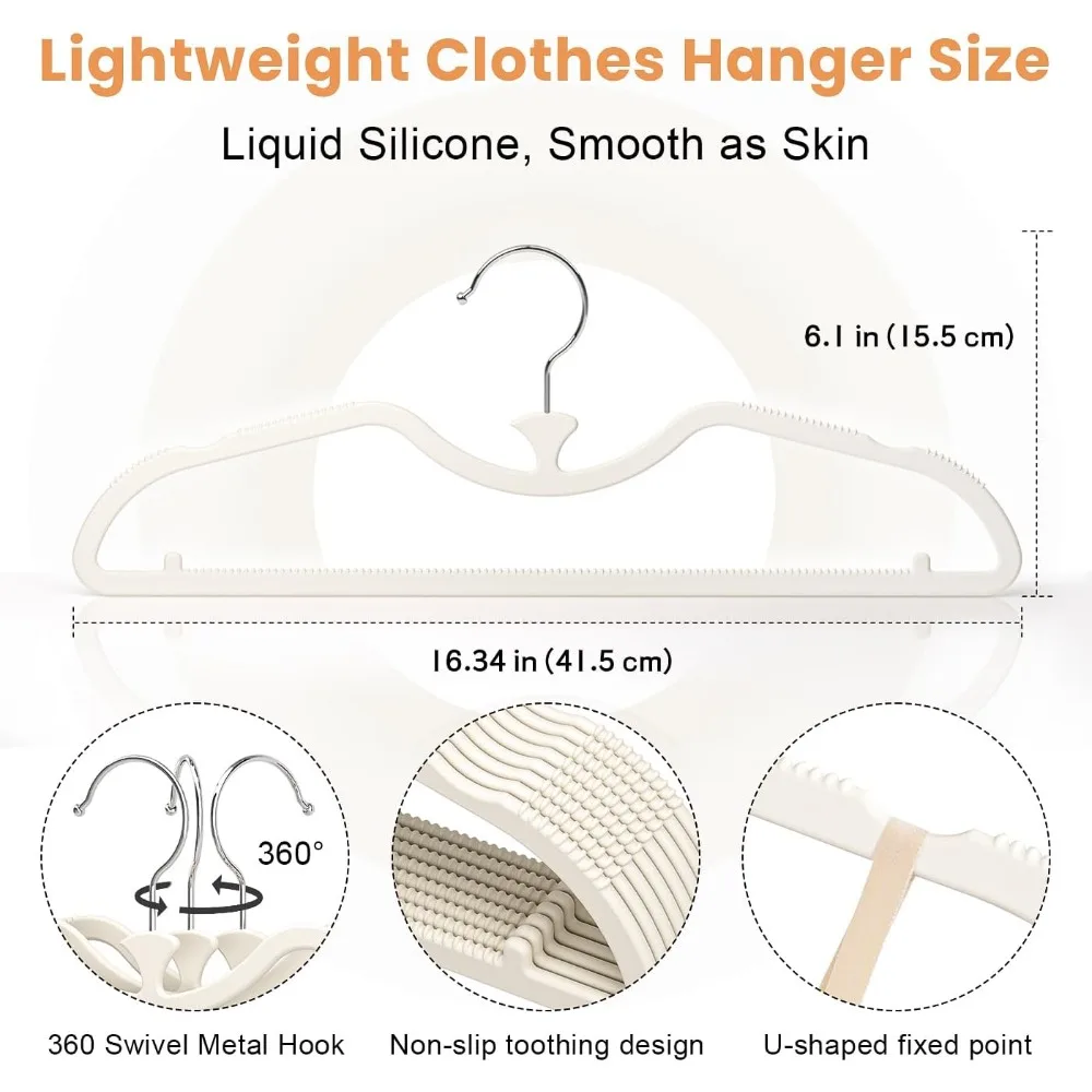 20 Pack Upgraded Short Neck Vertical Space Saver Hangers, 360 Degree Swivel Hooks, Non-Slip Hangers, Liquid Silicone, Smooth as