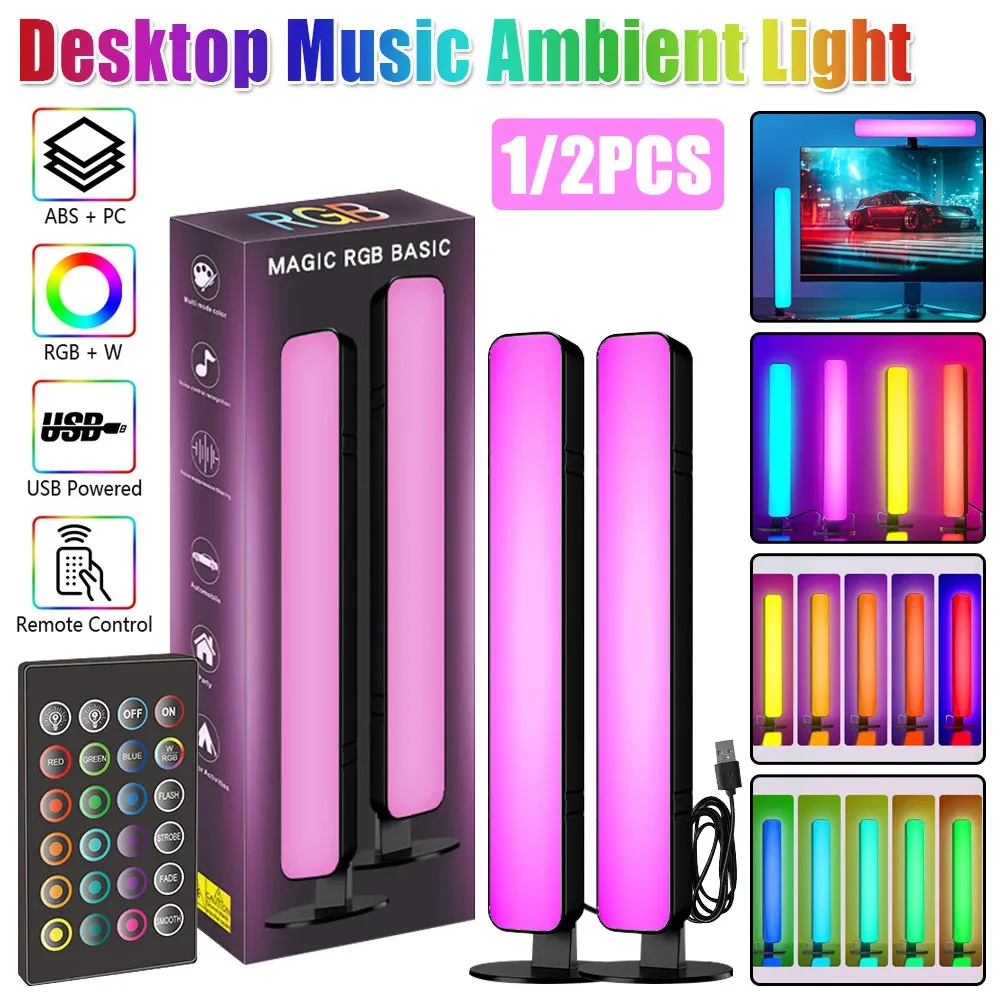 

Music Sync LED Light Bar RGB Rhythm Pickup Ambient Lamp with 24 Key Remote Control TV Wall Computer Game Room Decor Night Lights