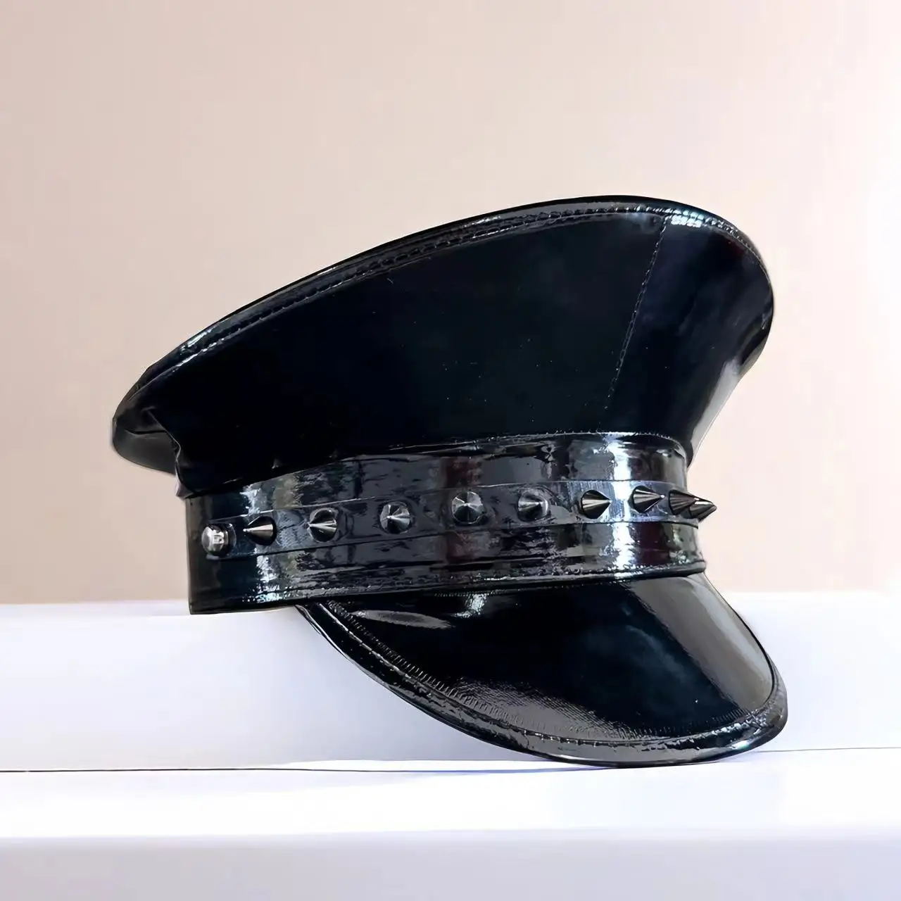 Burning Man Red and black hip hop rock cap military cap, leather nails in different colors suitable for Halloween Party，Music