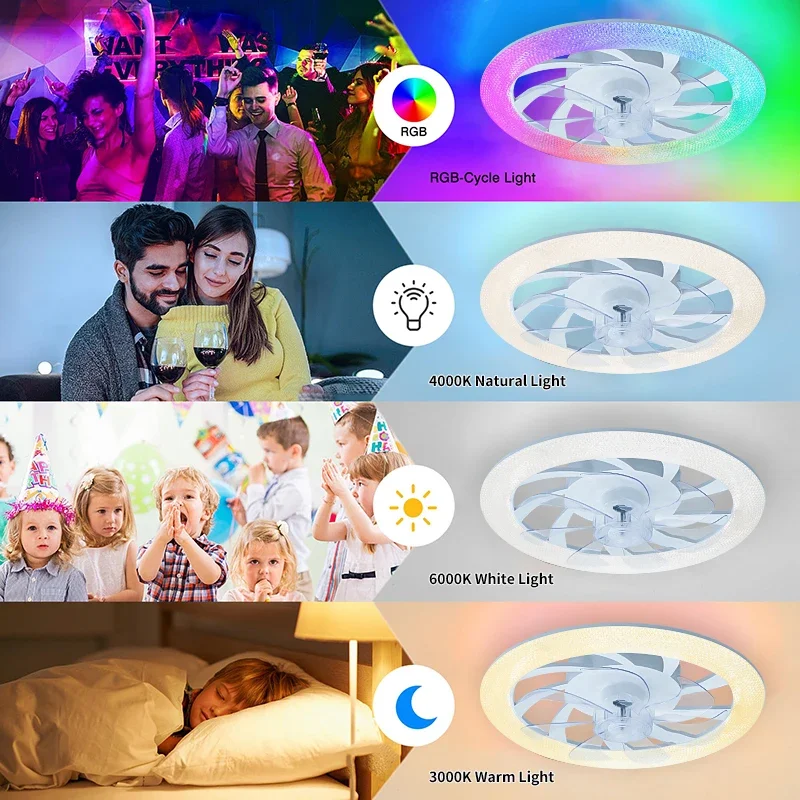 Ceiling Fan LED Ceiling Fan Lights LED Fan Light Modern Imitation Crystal Diamond Remote Control RGB Color Dimming Ventilation Fan