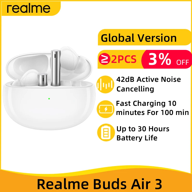 TWS-наушники realme buds Air 3 Bluetooth 5 2 42 дБ с активным шумоподавлением |