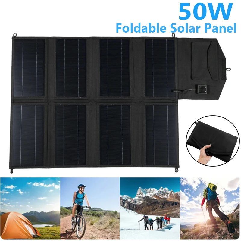 

50W Foldable Solar Panel 12V USB Portable Folding Solar Cell For Phone Charge Power Bank For Hiking Camping Cycling Traveling