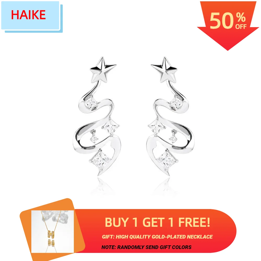 

HAIKE S925 Sterling Silver Earrings Original Star River Love Snake shaped Earpin Fashion Exquisite Versatile Beauty Full of Wome