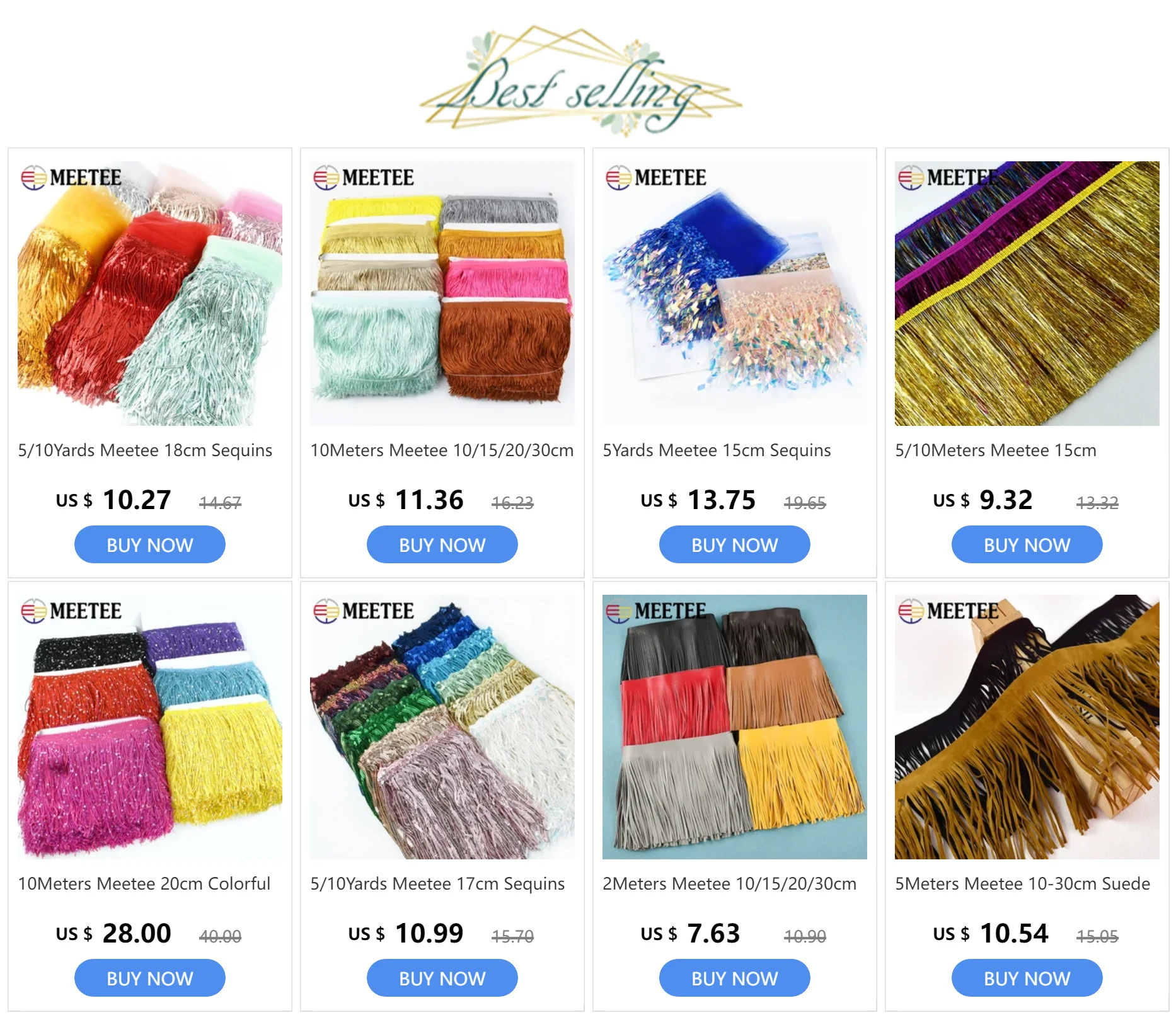 Description Picture 2 of item5/10Yards Meetee 18cm Sequins Tassel Colorful Fringe Trim Lace Ribbon Dance Dress Clothing Bag Decor Fabric Sewing Accessories