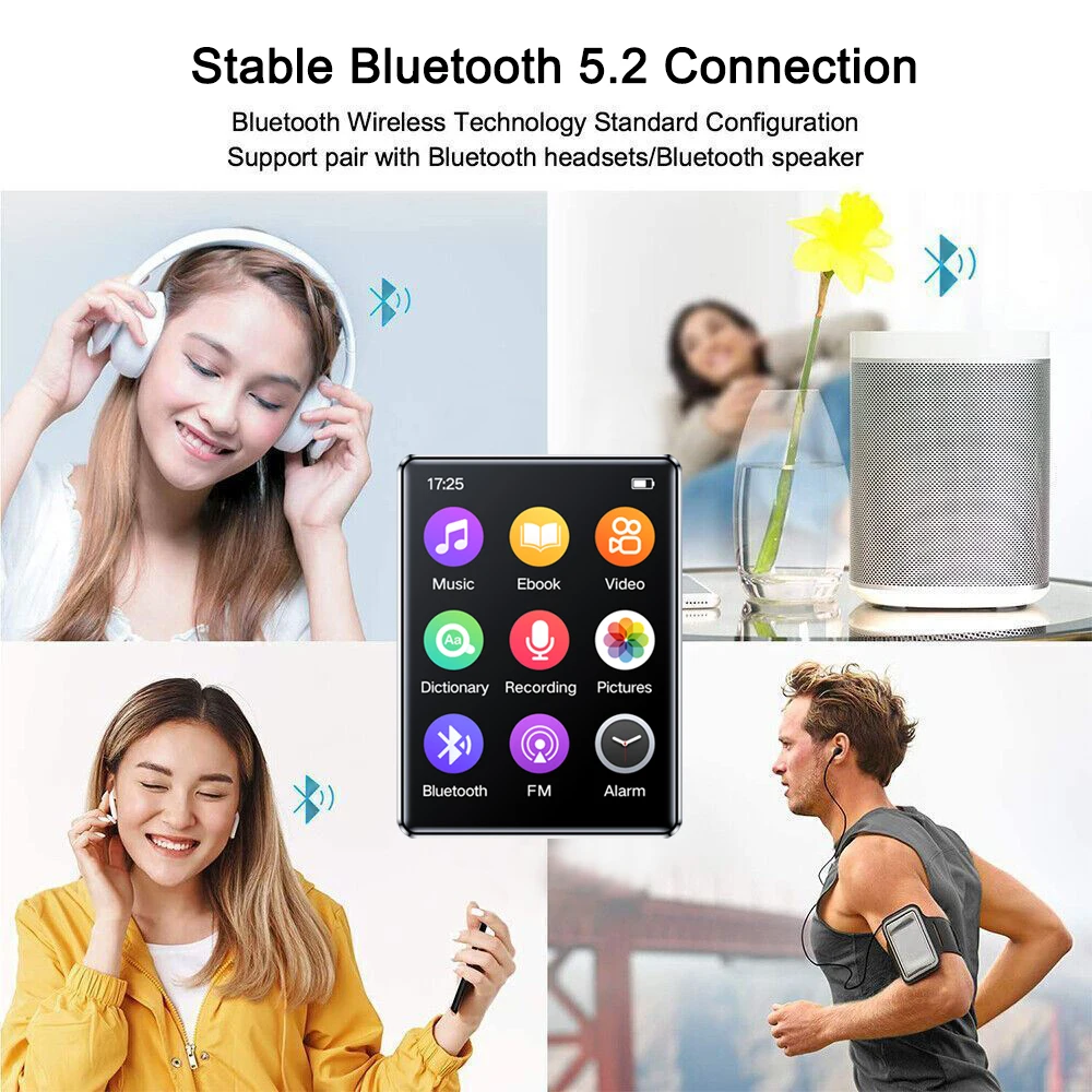 2.4 Inch Full Screen MP3 Walkman 1Pcs Student Version Mini Ultra-thin Bluetooth Portable Touch Screen Music Player Support FM