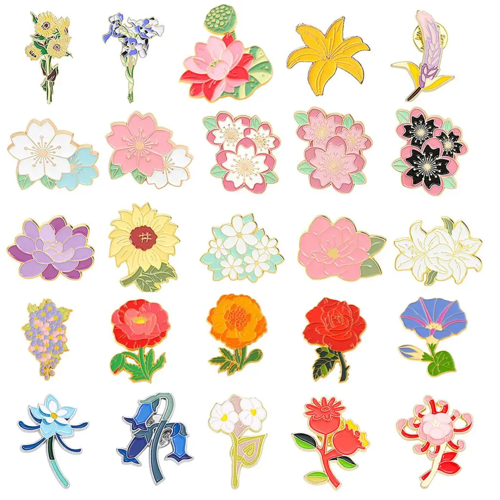 

Flower Brooch Simulation Flower Plant Brooch Lily Tulip Sunflower Iris Morning Glory Lotus Clothing Brooch Badge Lapel Pins